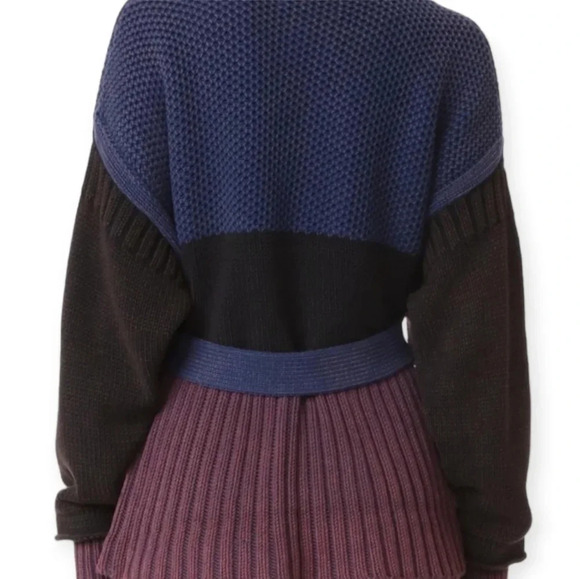Wildfox Barb Chunky Knit Jacket Colourblock Cardigan with Waist Tie Small - Picture 2 of 16